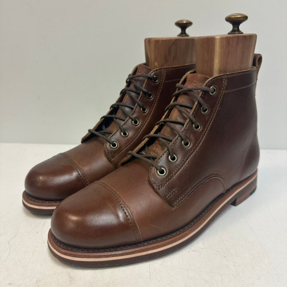 WORN ONCE Rancourt & Co x Helm Muller Work Boot Cap Toe Heritage Brown USA 8 D